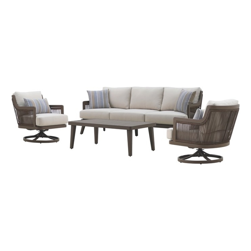 New Classic Furniture Genova 4-Piece Aluminum & Wicker Patio Set in Brown/Gray