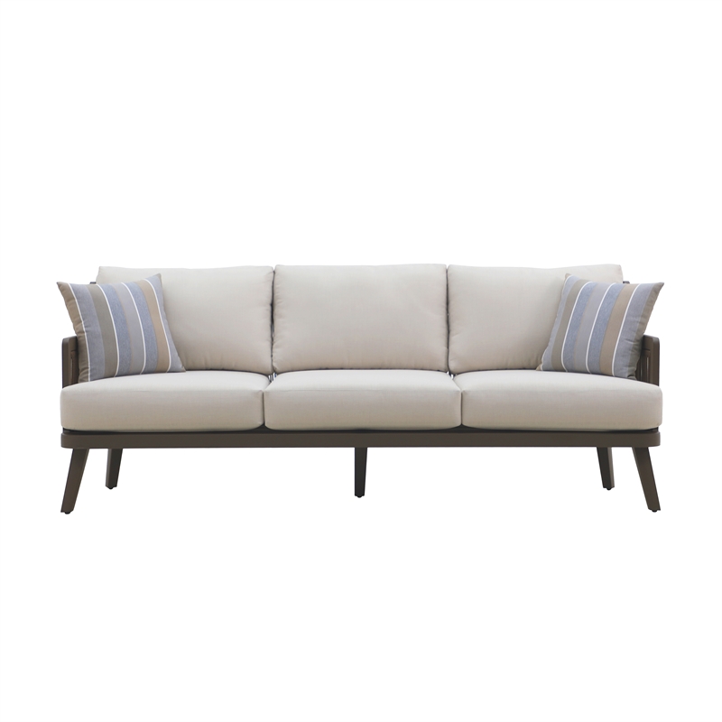 New Classic Furniture Genova Aluminum/Wicker Patio Sofa with Pillows in Gray