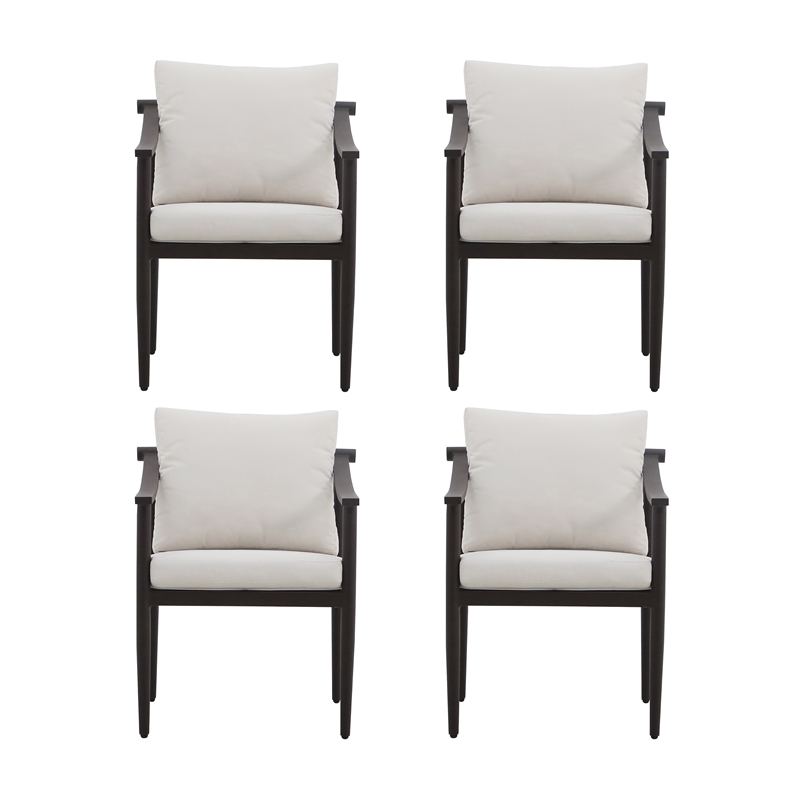 New Classic Furniture Moana Aluminum Patio Side Chair in Brown/Ivory (Set of 4)