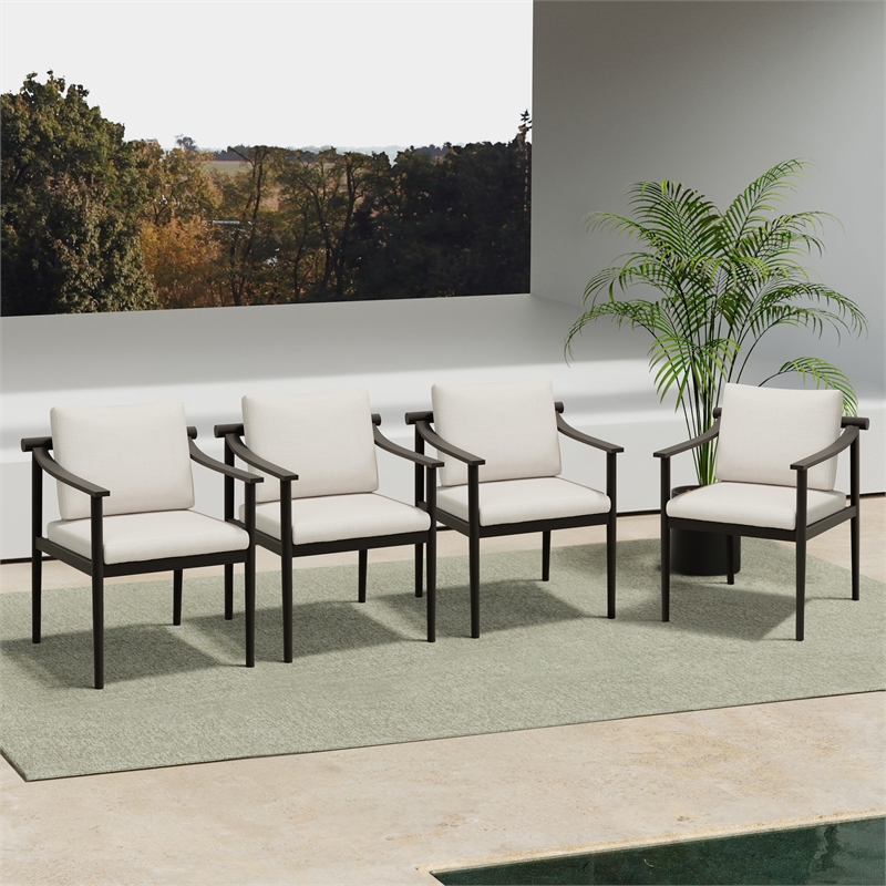 New Classic Furniture Moana Aluminum Patio Side Chair in Brown/Ivory (Set of 4)