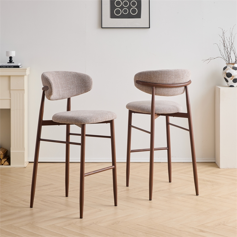 New Classic Furniture Royce Metal/Fabric Bar Chair in Toast Brown (Set of 2)