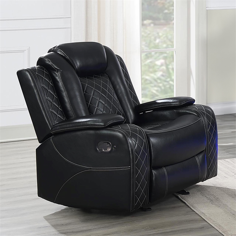 New Classic Furniture Orion II Faux Leather Glider Recliner in Black