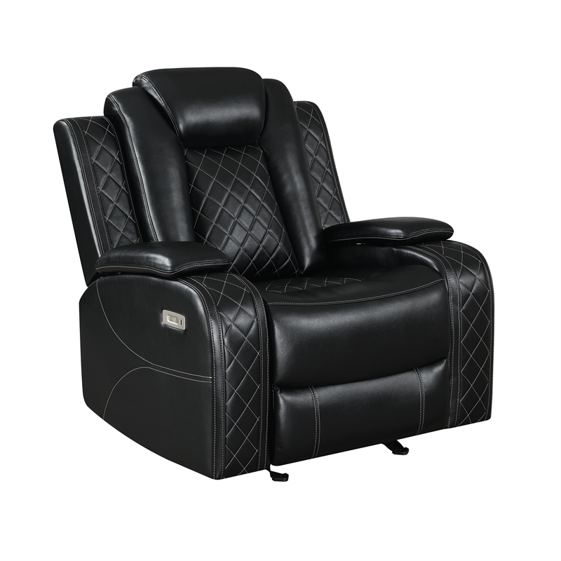 New Classic Furniture Orion II Faux Leather Power Glider Recliner in Black