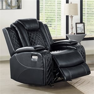 New Classic Furniture Orion II Faux Leather Power Glider Recliner in Black