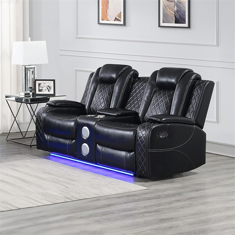 New Classic Furniture Orion II Faux Leather Console Loveseat Recliners in Black