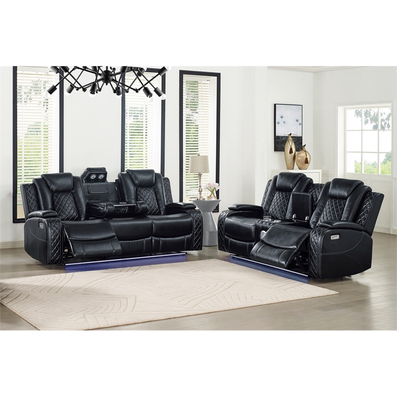 New Classic Furniture Orion II 2-Pc Faux Leather Power Living Room Set in Black