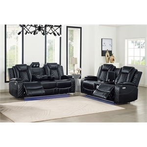 New Classic Furniture Orion II 2-Pc Faux Leather Power Living Room Set in Black