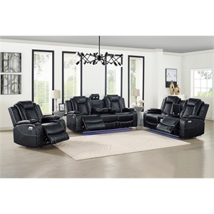 New Classic Furniture Orion II 3-Pc Faux Leather Power Living Room Set in Black