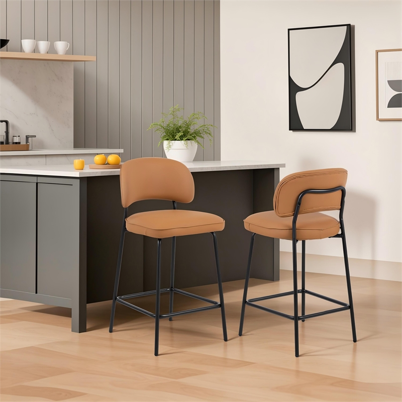 New Classic Furniture Blythe Metal/Vegan Leather Counter Chair in Orange (2 pcs)