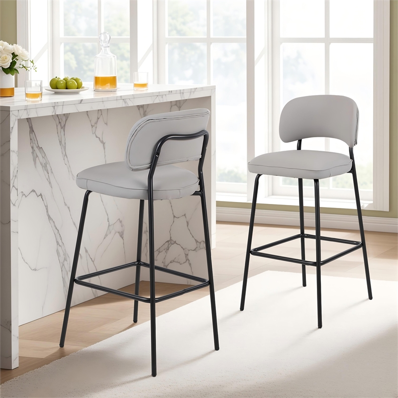 New Classic Furniture Blythe Metal/Vegan Leather Bar Chair in Ivory (2 pcs)
