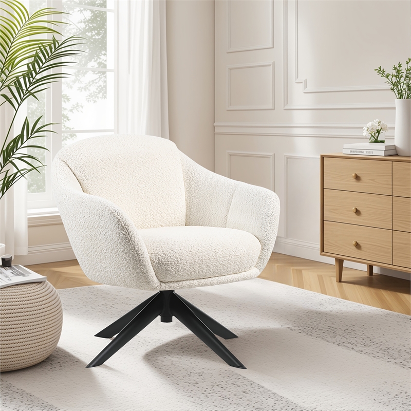 New Classic Furniture Fleming Metal and Fabric Swivel Lounge Chair in Ivory