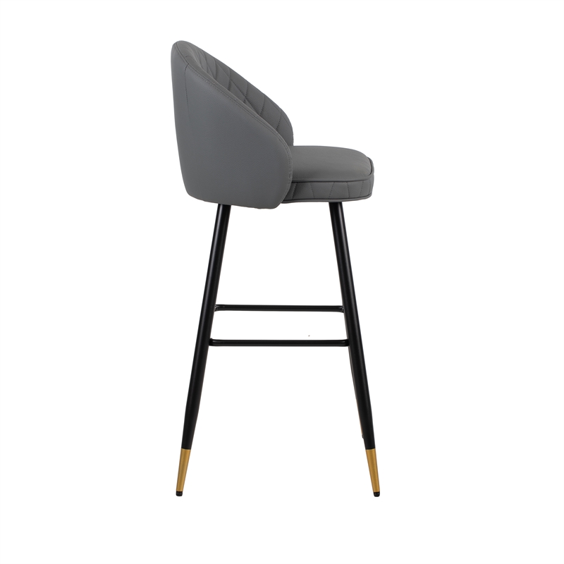 New Classic Furniture Oliver Metal/Vegan Leather Bar Chair in Gray (Set of 2)