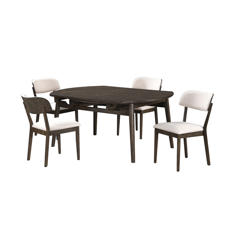 New Classic Furniture Rex 5 Pcs Wood Round Dining Set with Leaf Table in Walnut