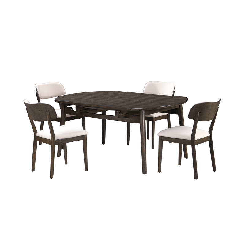 New Classic Furniture Rex 5 Pcs Wood Round Dining Set with Leaf Table in Walnut