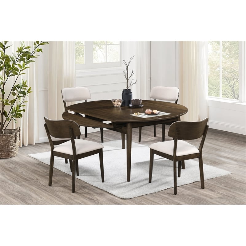 New Classic Furniture Rex 5 Pcs Wood Round Dining Set with Leaf Table in Walnut