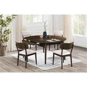 New Classic Furniture Rex 5 Pcs Wood Round Dining Set with Leaf Table in Walnut