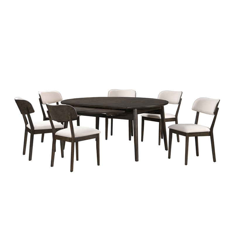 New Classic Furniture Rex 7 Pcs Wood Round Dining Set with Leaf Table in Walnut