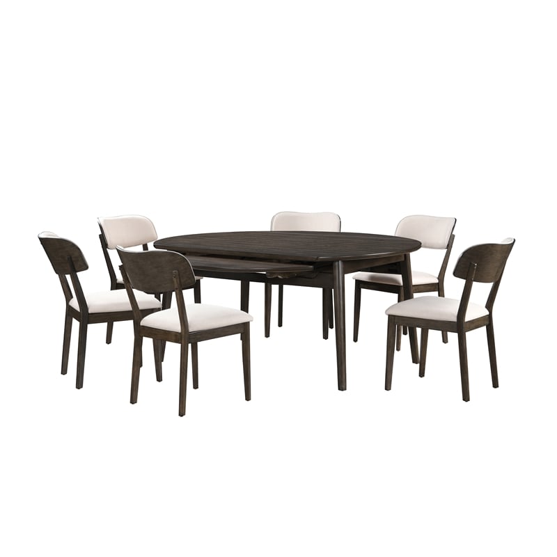 New Classic Furniture Rex 7 Pcs Wood Round Dining Set with Leaf Table in Walnut