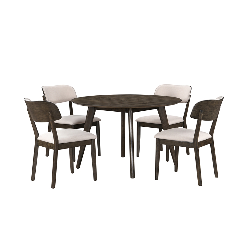 New Classic Furniture Rex 5-Piece Wood Round Dining Set in Walnut