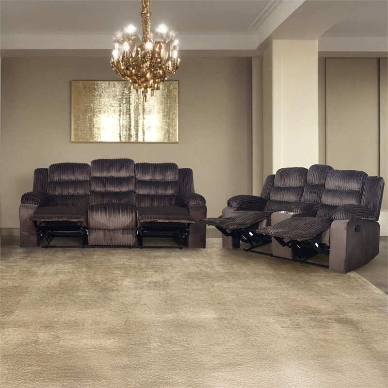 New Classic Furniture Willow 2-Piece Wood & Fabric Living Room Set in Brown