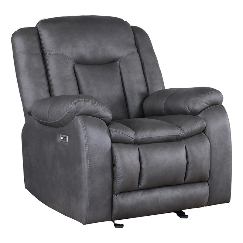 New Classic Furniture Morello Fabric Upholstered Manual Glider Recliner in Gray