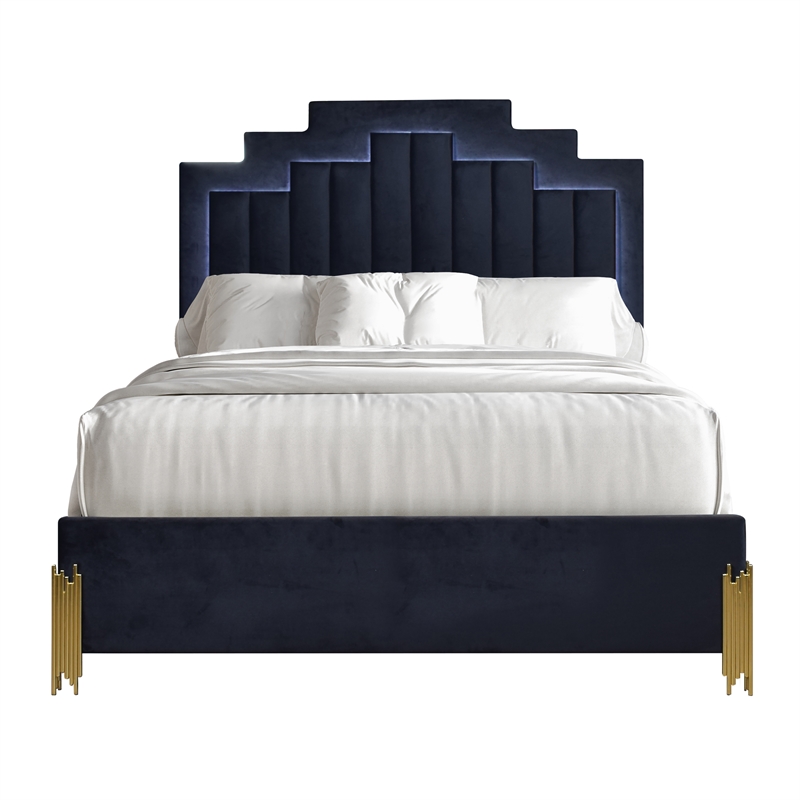 New Classic Furniture Empire Wood and Velvet Fabric King Bed in Black