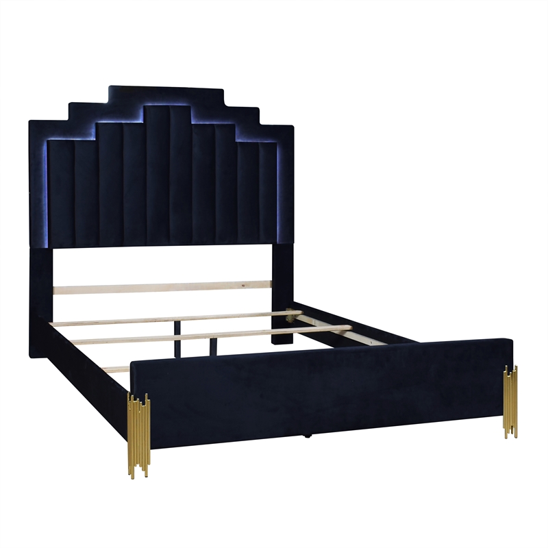 New Classic Furniture Empire Wood and Velvet Fabric King Bed in Black