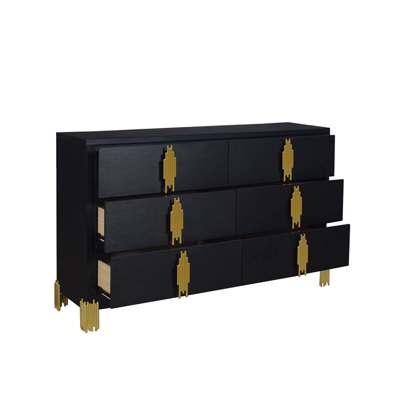 New Classic Furniture Empire Wood Contemporary 6-Drawer Dresser in Black