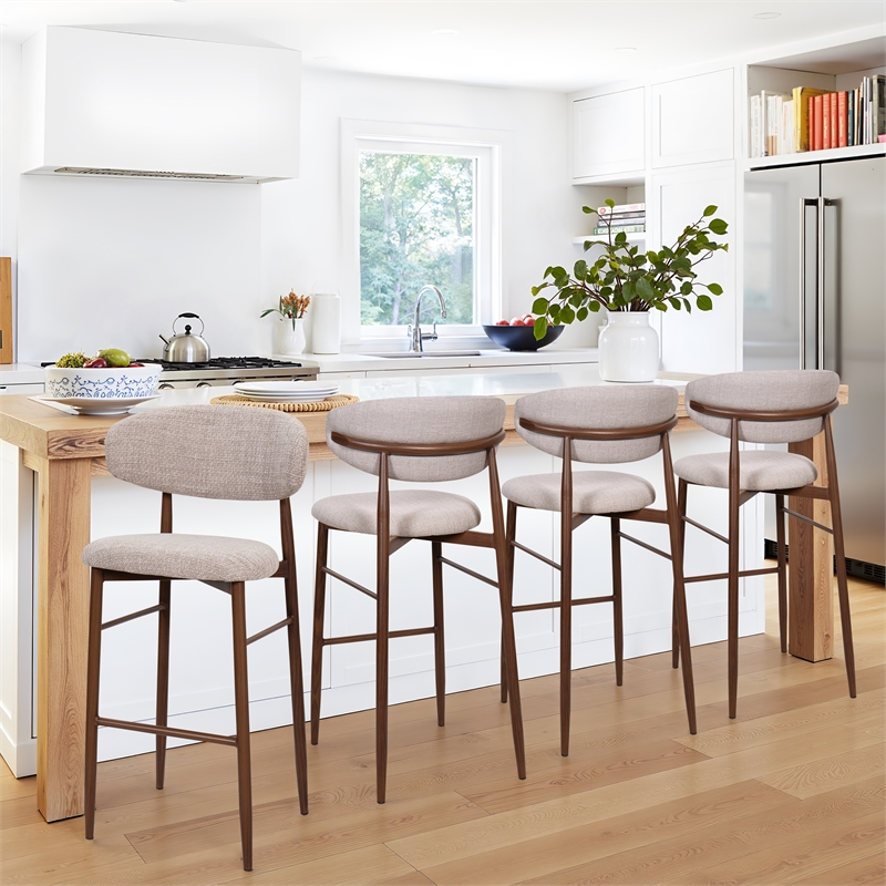 New Classic Furniture Royce Metal and Fabric Bar Chair in Toast/Brown (Set of 4)