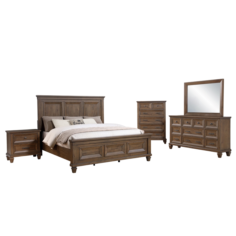 New Classic Furniture Mariana 5-Piece Wood King Bedroom Set w Chest in Mocha