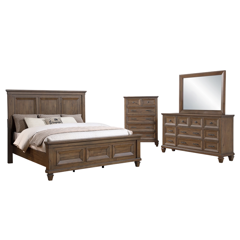 New Classic Furniture Mariana 4-Piece Wood Cal King Bedroom Set w Chest in Mocha