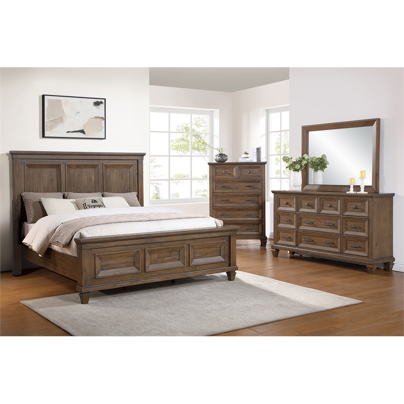 New Classic Furniture Mariana 4-Piece Wood Cal King Bedroom Set w Chest in Mocha