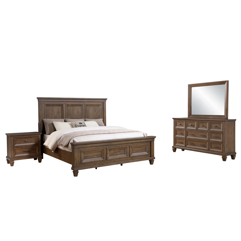 New Classic Furniture Mariana 4-Piece Wood Cal King Bedroom Set in Mocha