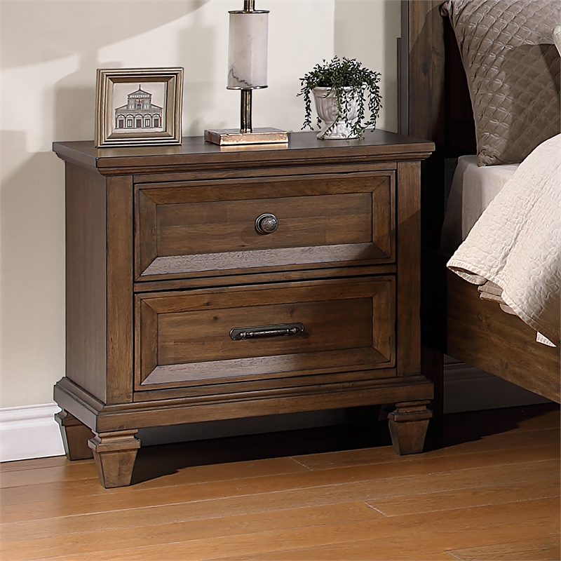 New Classic Furniture Mariana Wood 2-Drawer Nightstand in Vintage Mocha