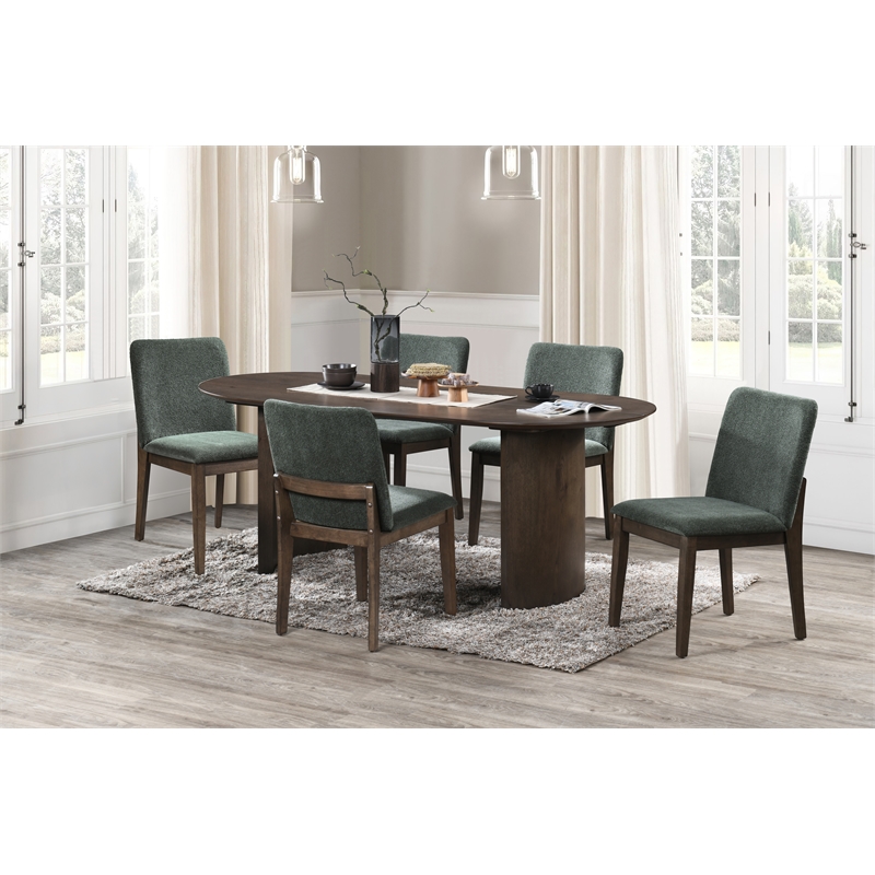 New Classic Furniture Kody 5-Piece Wood Oval Dining Table Set in Walnut/Green