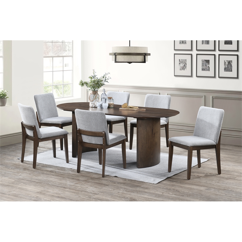 New Classic Furniture Kody 7-Piece Wood Oval Dining Table Set in Walnut/Gray