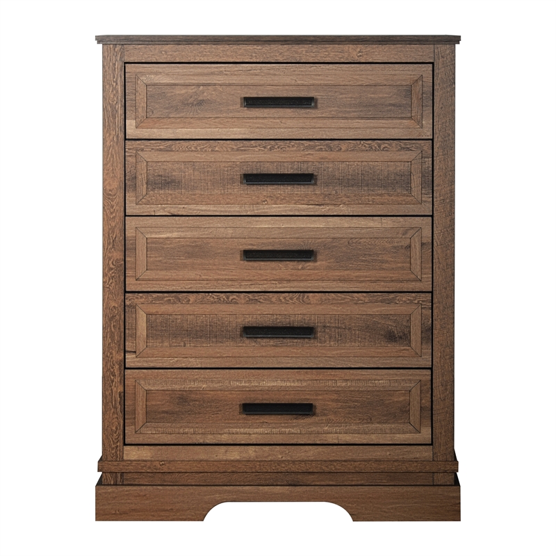 New Classic Furniture Coventry Hall Wood 5-Drawer Chest in Pecan