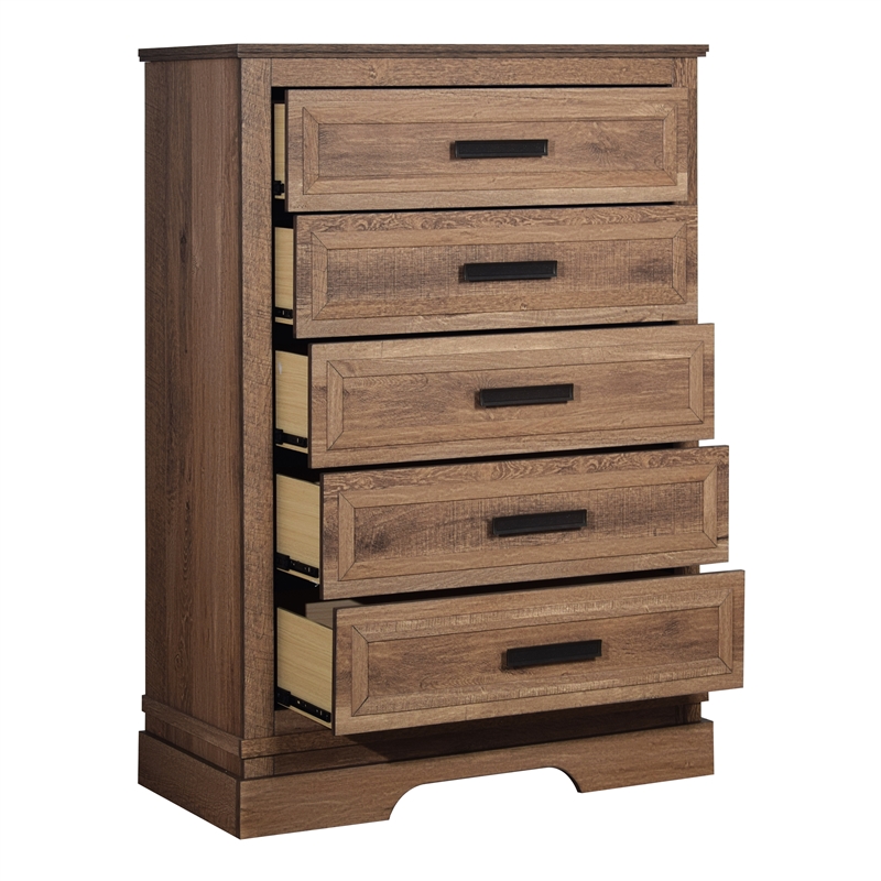 New Classic Furniture Coventry Hall 5Pc Wood King Bedroom Set w Chest in Pecan
