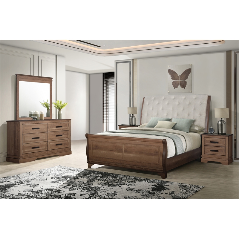 New Classic Furniture Coventry Hall 5Pc Wood King Bedroom Set w 2 Ns in Pecan