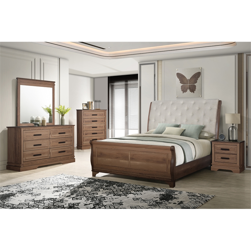 New Classic Furniture Coventry Hall 5Pc Wood Queen Bedroom Set w Chest in Pecan