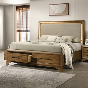 New Classic Furniture Talcott Wood Queen Storage Platform Bed in Honey/Brown