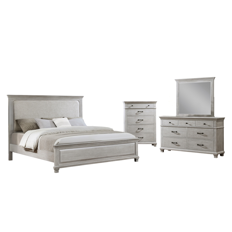 New Classic Furniture Silver Sands 4Pc Wood King Bedroom Set w Chest in Gray