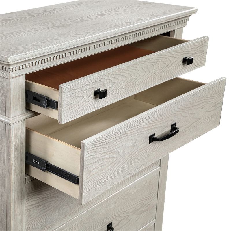 New Classic Furniture Silver Sands 4Pc Wood Cal King Bedroom Set w Chest in Gray