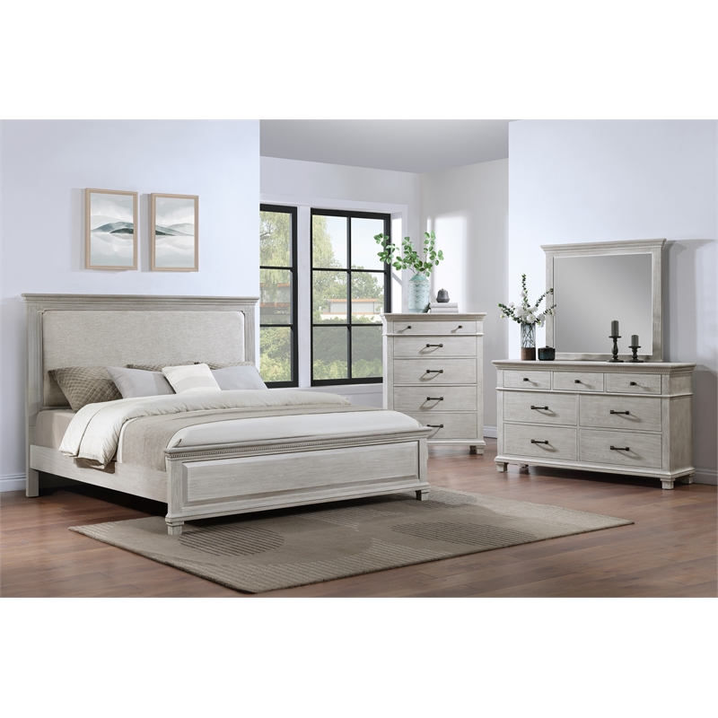 New Classic Furniture Silver Sands 4Pc Wood Cal King Bedroom Set w Chest in Gray