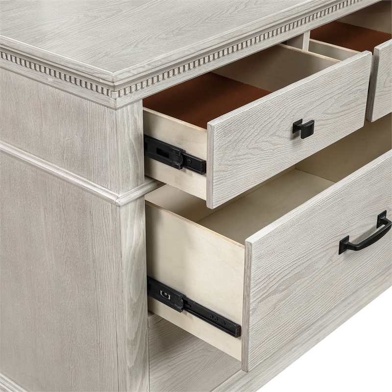 New Classic Furniture Silver Sands 4Pc Wood Cal King Bedroom Set w Ns in Gray