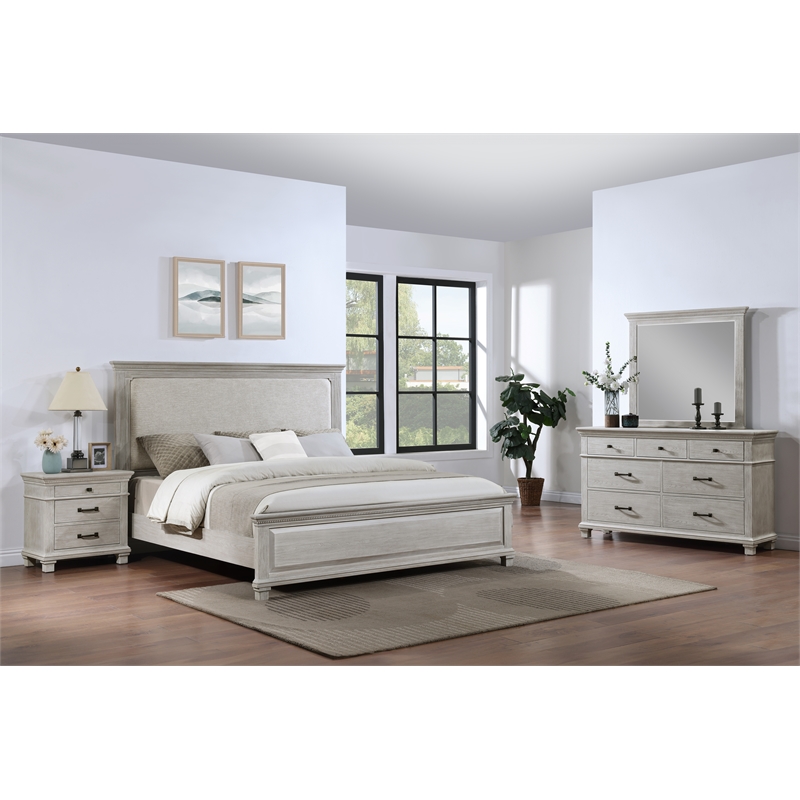 New Classic Furniture Silver Sands 4Pc Wood Cal King Bedroom Set w Ns in Gray
