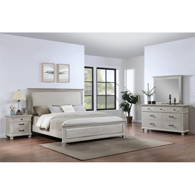 New Classic Furniture Silver Sands 4Pc Wood Queen Bedroom Set w Ns in Gray