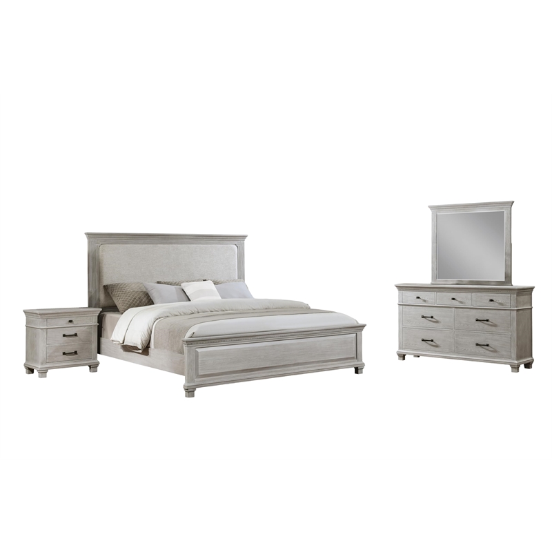 New Classic Furniture Silver Sands 4Pc Wood Queen Bedroom Set w Ns in Gray