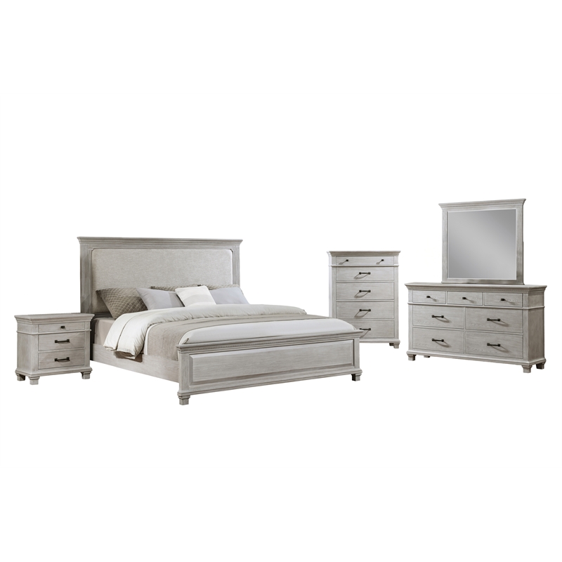 New Classic Furniture Silver Sands 5Pc Wood Queen Bedroom Set in Gray