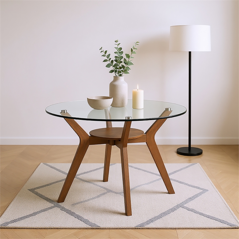 New Classic Furniture Oscar Wood Dining Table with Glass Top in Walnut